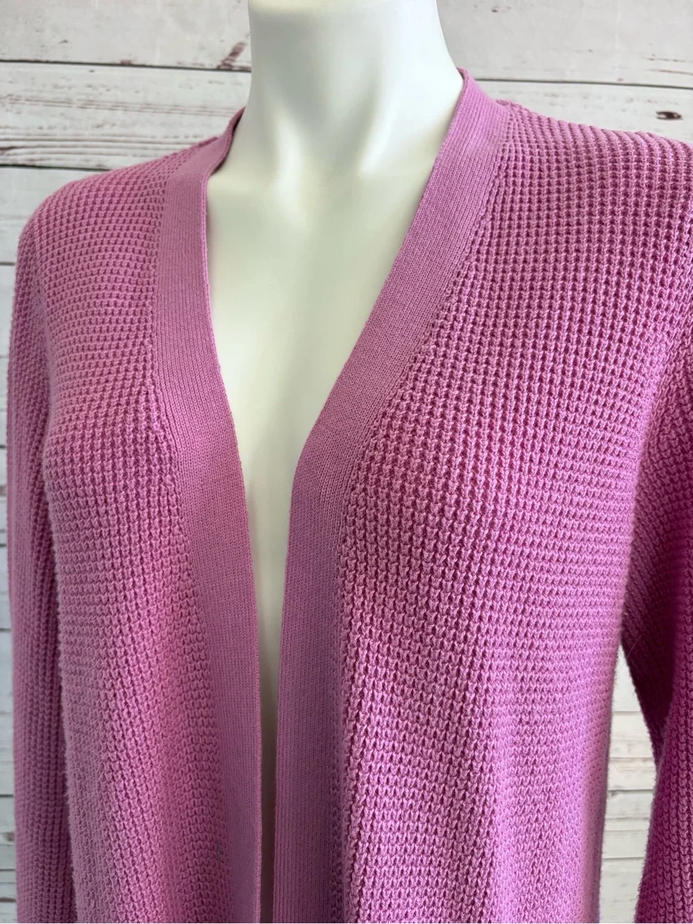 J Jill Woman’s Long Waffle Knit Open Front  Cardigan Sweater Size Medium Pink